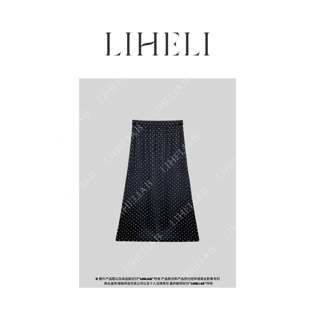 宝儿家-「缎面波点半身裙」夏季显瘦时尚气质轻奢百搭高腰半身裙