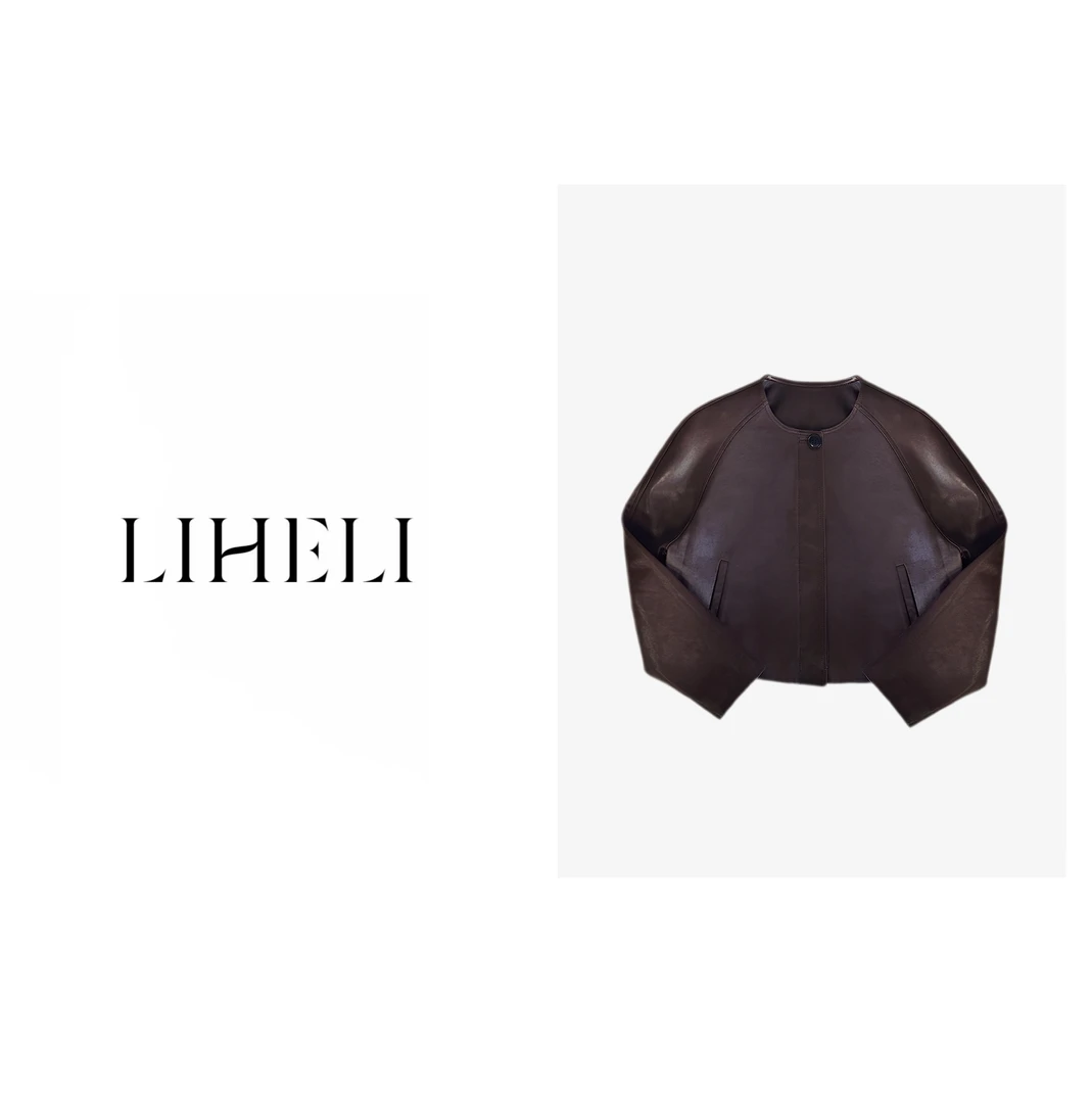 宝儿家-「复古女神」秋季时尚羊皮气质美拉德风格皮衣外套