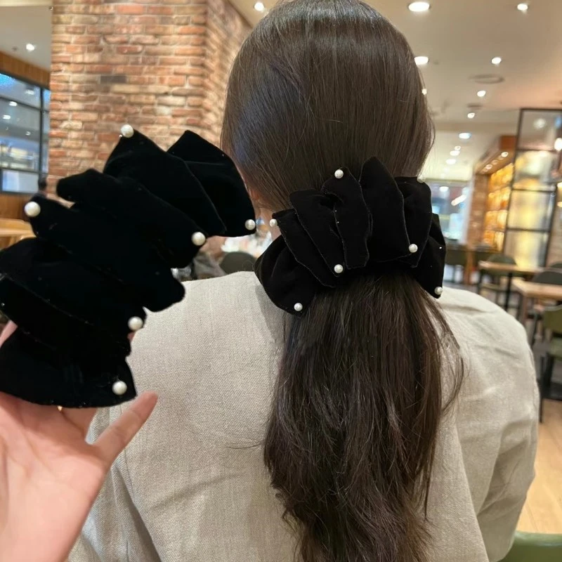 韩国进口大号新款黑色蝴蝶结发夹女头花弹簧夹发卡马尾夹发饰顶夹