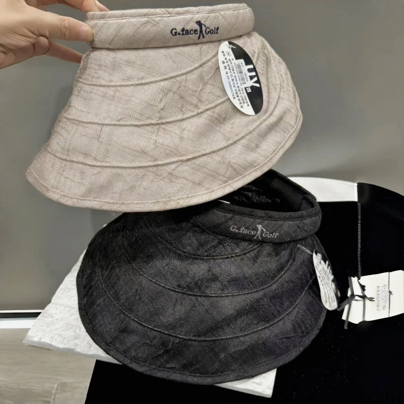 韩国进口空顶帽子夏天户外防紫外线贝壳帽大帽檐黑色防晒遮阳帽