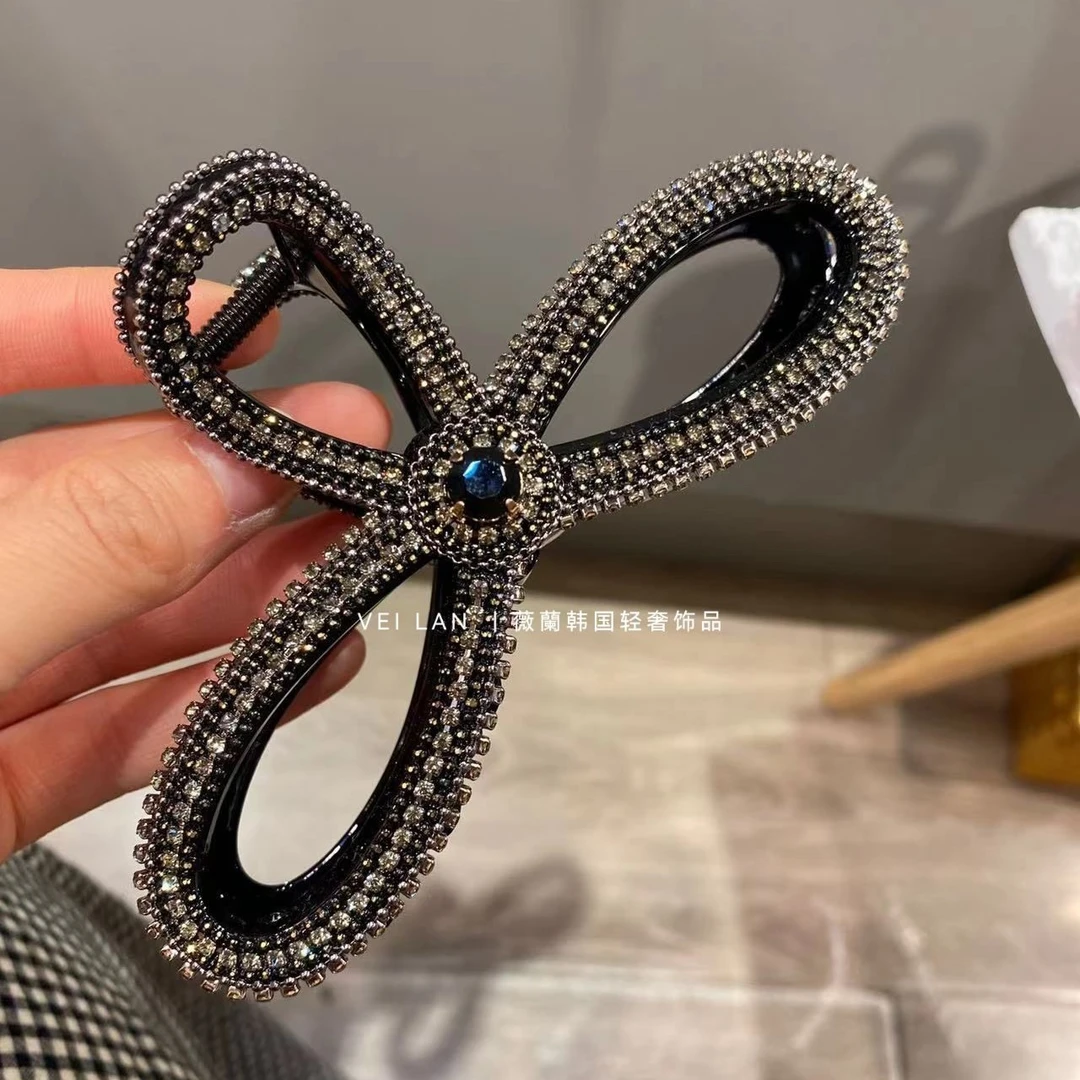 轻奢手工抓夹大发量盘头发夹子韩国水钻发卡后脑勺大号鲨鱼夹发饰