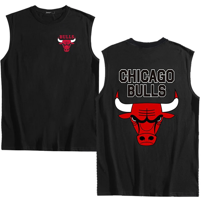 公牛队背心短袖无袖100%纯棉T恤男女休闲宽松学生篮球上衣夏季