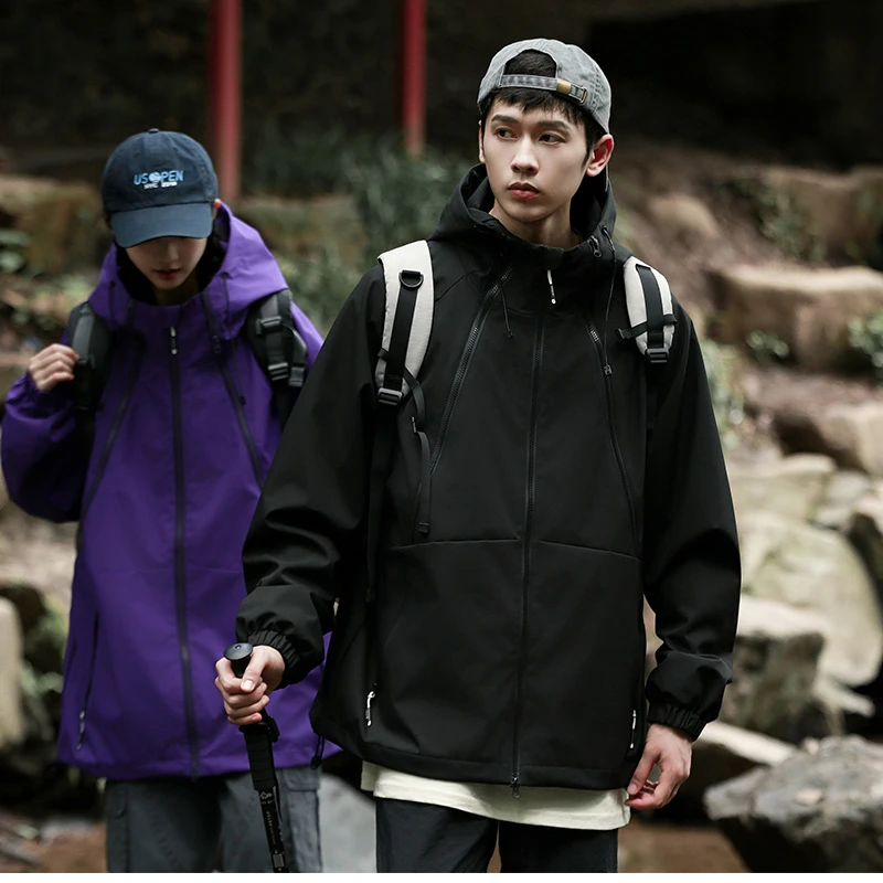 冲锋衣夹克男春秋季户外新款潮牌宽松美式高街工装连帽外套休闲服
