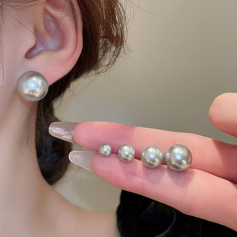 合金仿珍珠耳饰 灰色珠子耳钉女2023新款高级感轻奢时尚通勤耳饰