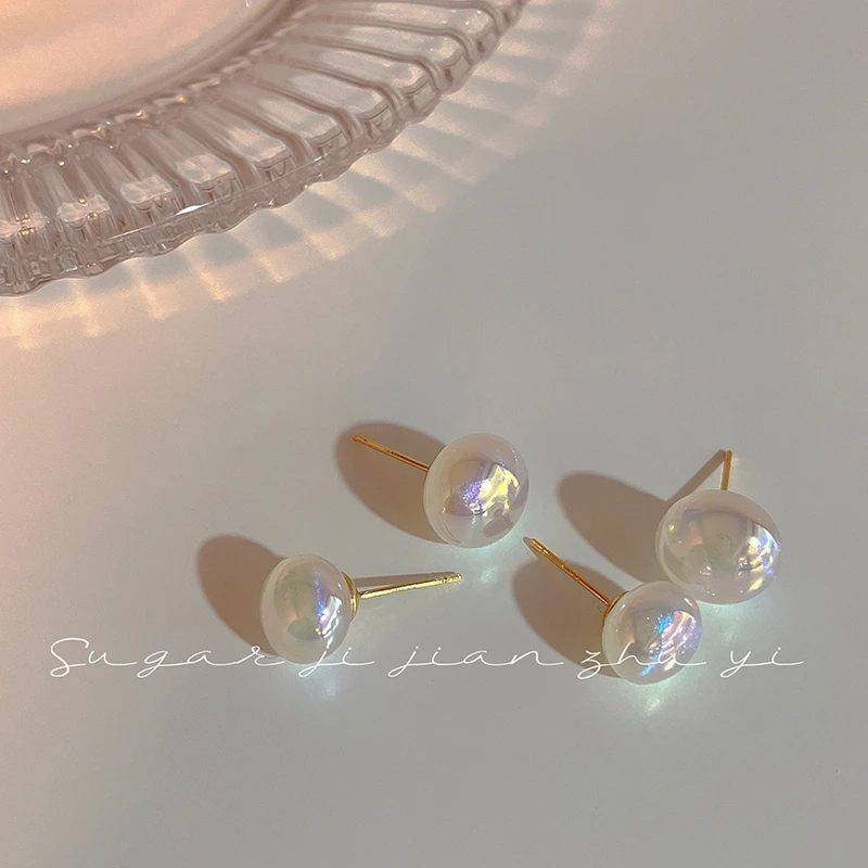 铜合金仿珍珠耳饰 幻彩人鱼姬珠耳钉小众设计高级感耳饰新款耳环