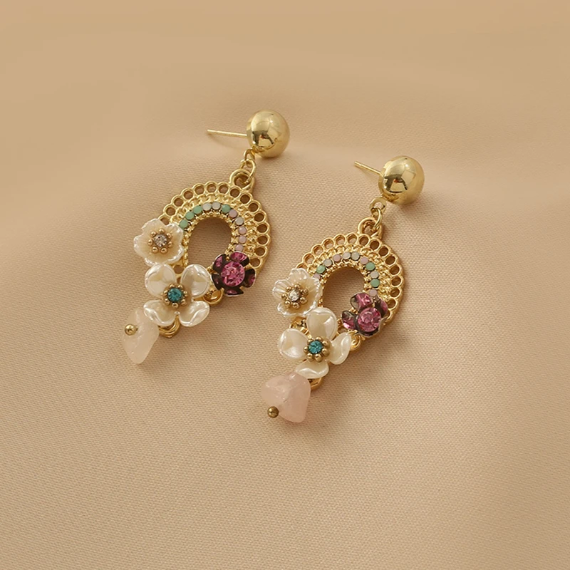 铜合金仿水晶耳饰 花朵耳坠2024新款时尚独特耳环高级感小众耳饰