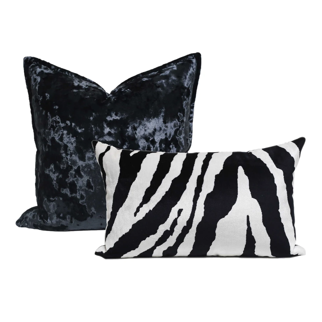 高档现代沙发抱枕腰枕黑白色斑马纹腰枕轻奢软装酒店别墅靠枕