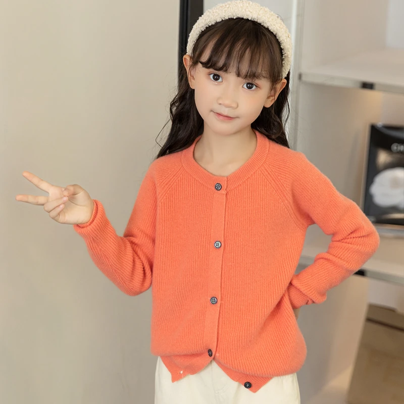儿童【100%纯羊毛】羊毛衫圆领双股加厚元宝针开衫毛衣