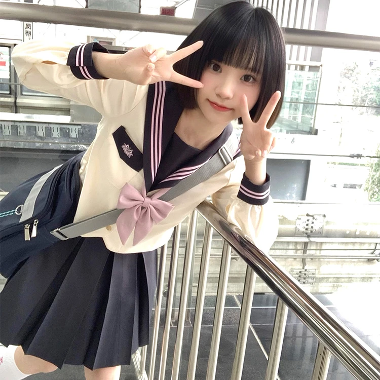 莓感觉】粉色水手服原创jk制服学院风夏季短袖三本上衣
