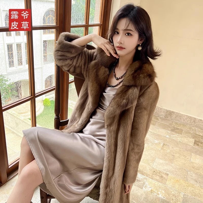 Besfunny2025新外套女冬季十字貂长款年轻款水貂大衣