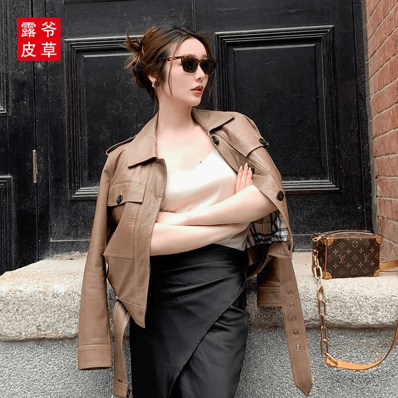 Besfunny2025新款皮衣外套女复古真皮机车风进口小绵羊皮高端上衣