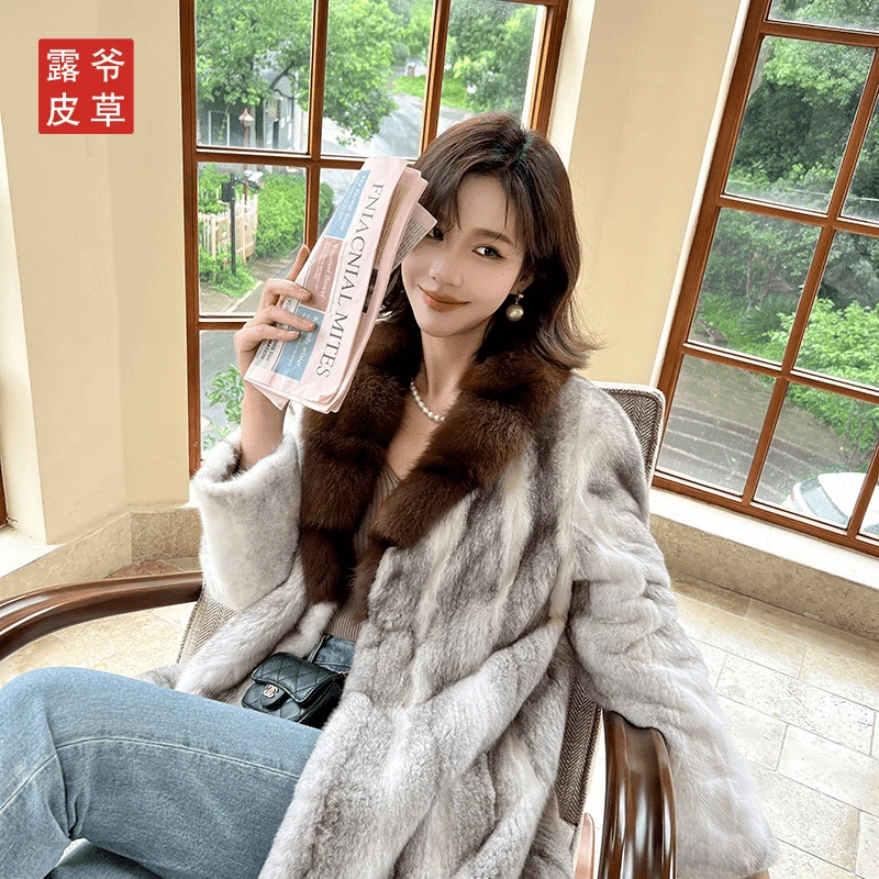 Besfunny2025新款外套女冬季貂长款年轻款貂大衣全抽刀中古款