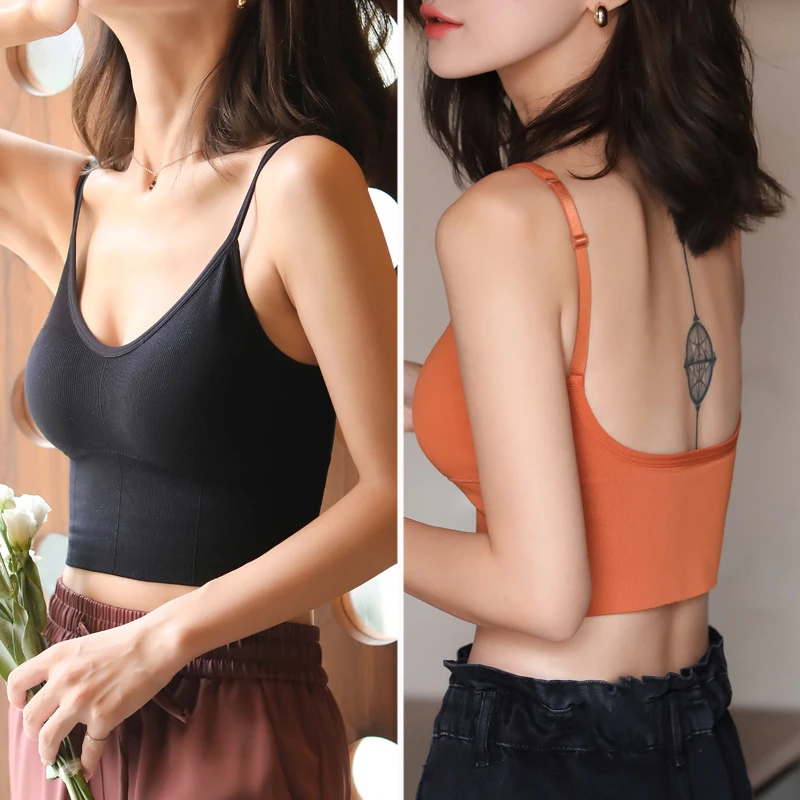 网红U型吊带背心美背女内衣带胸垫胸罩外穿性感聚拢上托运动文胸