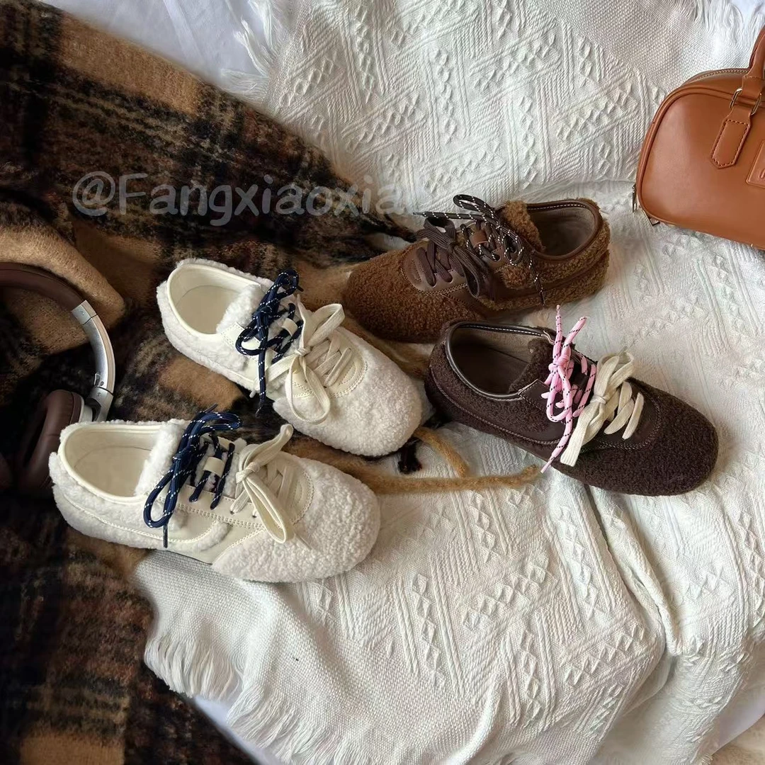 【方小小】糯米团 2024秋冬真皮厚底加绒潮流百搭低帮女德训板鞋4cm