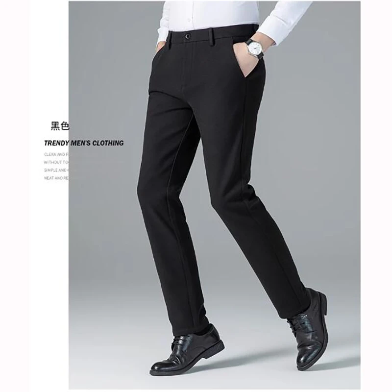 春夏新款男士商务百搭黑色卡其藏青修身小直筒弹力休闲裤