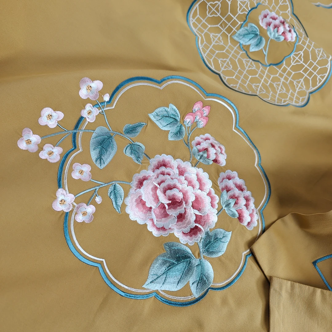 瑾姀赋jhf仓黄色/立春之合色【全棉磨毛四件套】软糯轻奢国风绣花