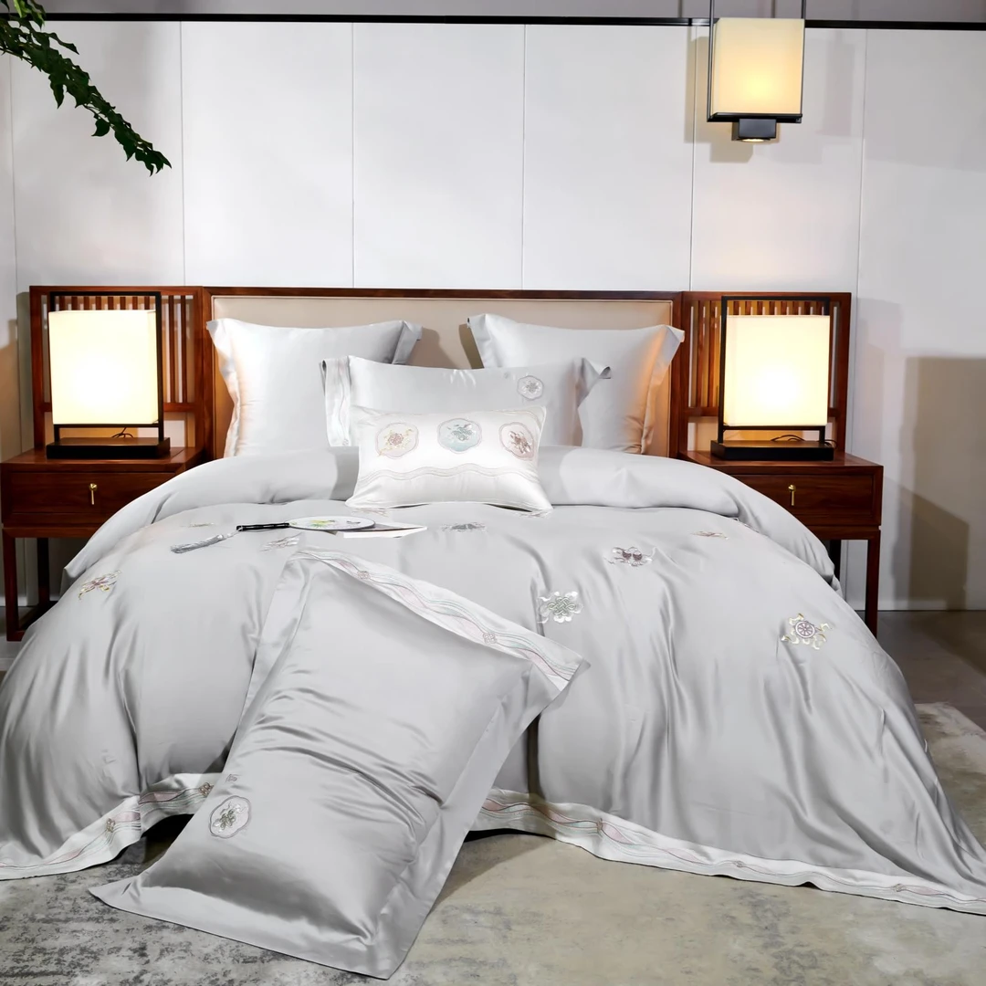 天丝八吉祥（雅灰）bjx兰精天丝四件套春夏款轻奢花边高档