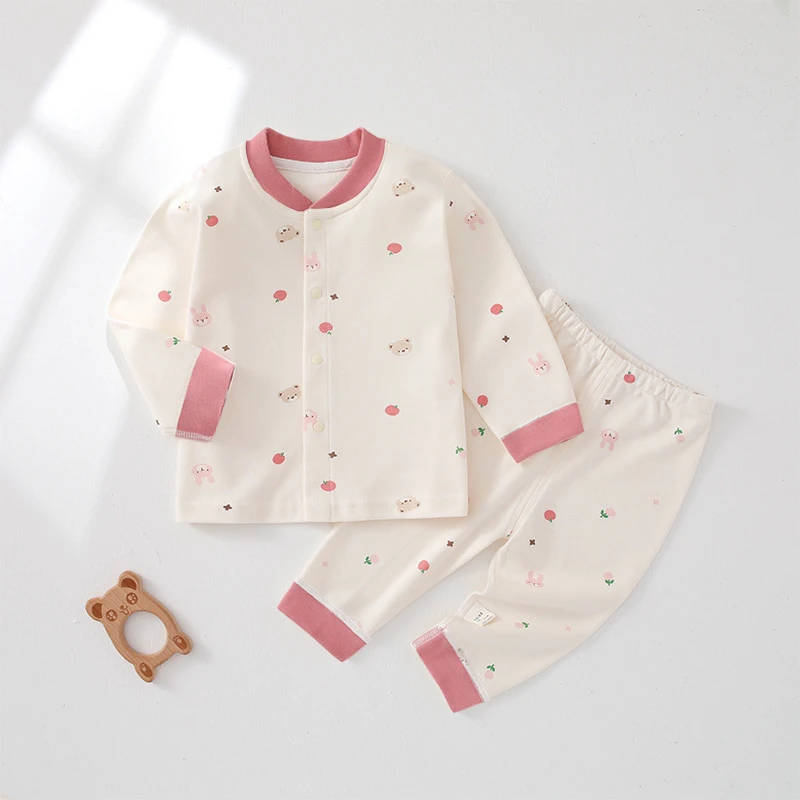 婴幼儿纯棉无骨立领套装男女宝宝外出服家居服四季款分体秋衣秋裤