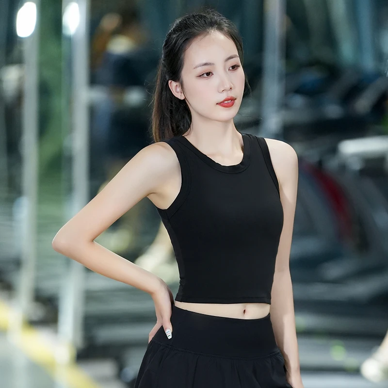 运动背心女修身显瘦短款圆领无袖工字紧身吊带透气外穿健身跑步
