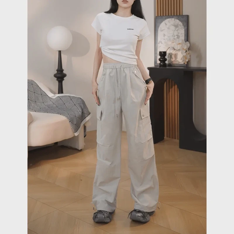 幂辰自11夏季宽松工装裤女直筒阔腿伞兵裤束脚薄款休闲裤速干裤