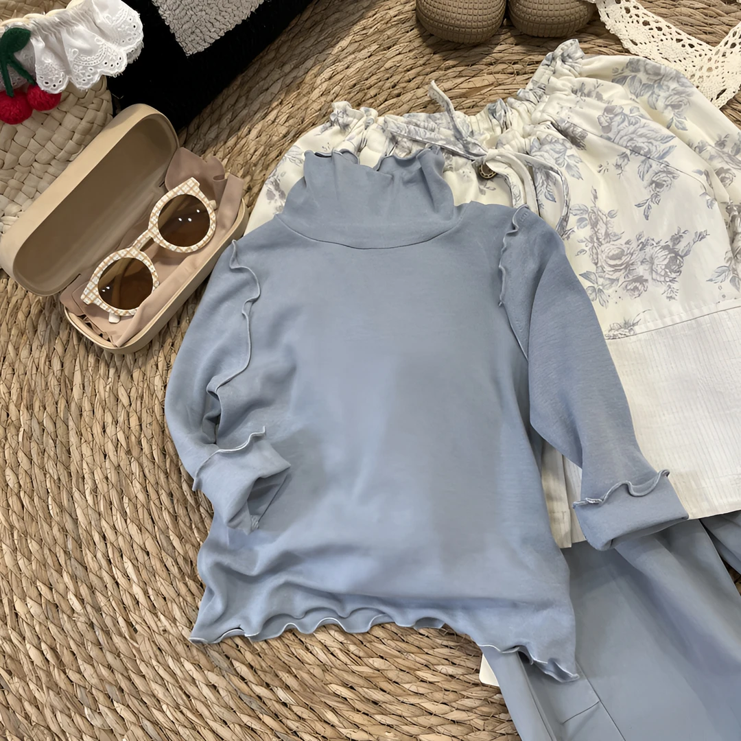 秋冬秋款春秋套头纯色蓝色女童宝宝长袖上衣百搭打时尚底衫T恤