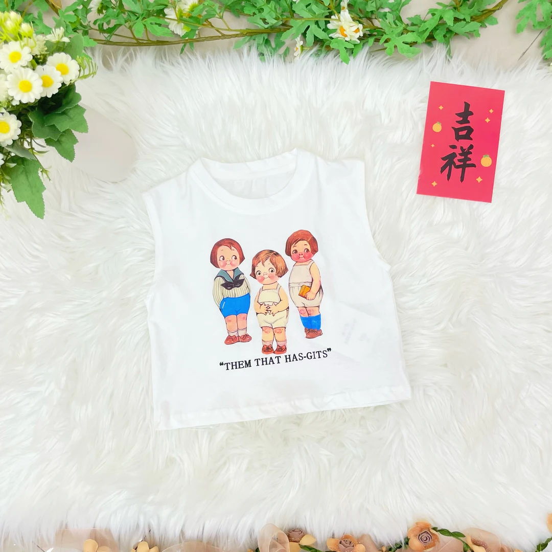 《墨小铺》儿童节小童无袖印花夏季夏款白色背心时尚百搭休闲宝宝