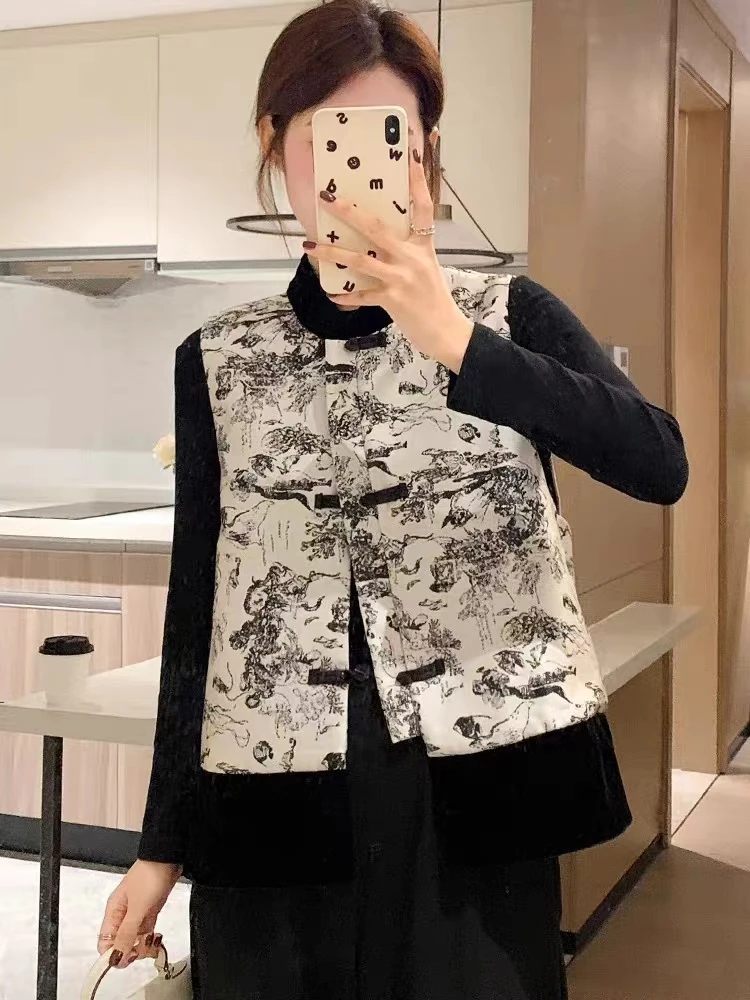 【水墨画】2424春季新款织锦缎面提花宽松百搭显瘦马甲复古中式加绒