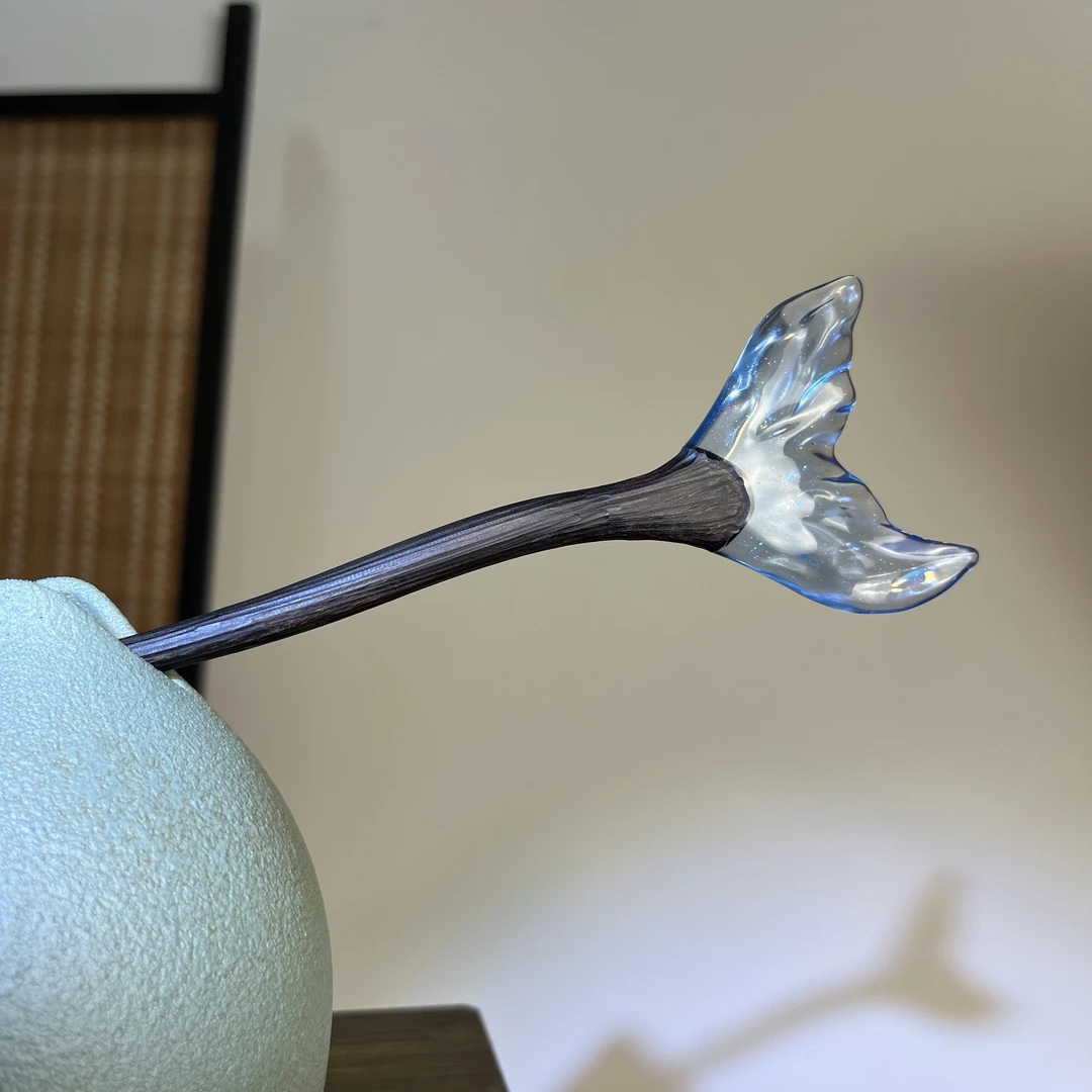 天然黑檀发簪18cm【鱼尾】精致手工雕刻鱼尾款素簪