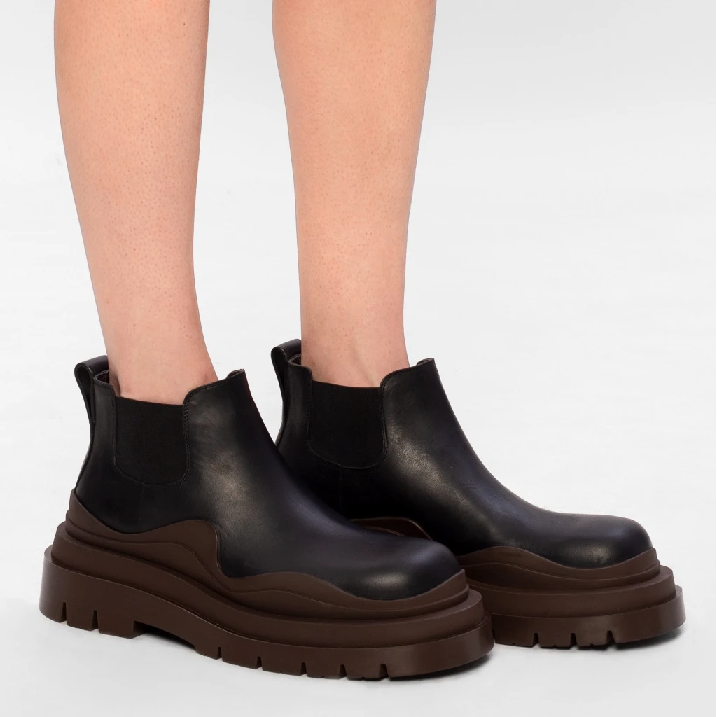 秋冬棕色短靴厚底女靴百搭粗跟圆头短筒靴子女英伦风