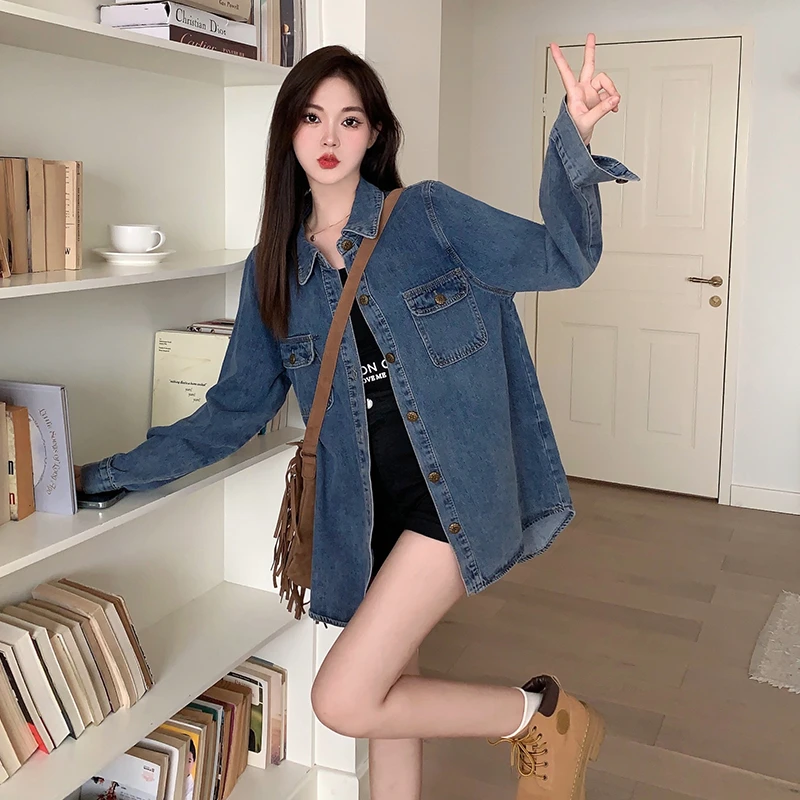 MS65088大码胖m2024早秋新款软牛仔衬衫韩版宽松休闲百搭开衫外套