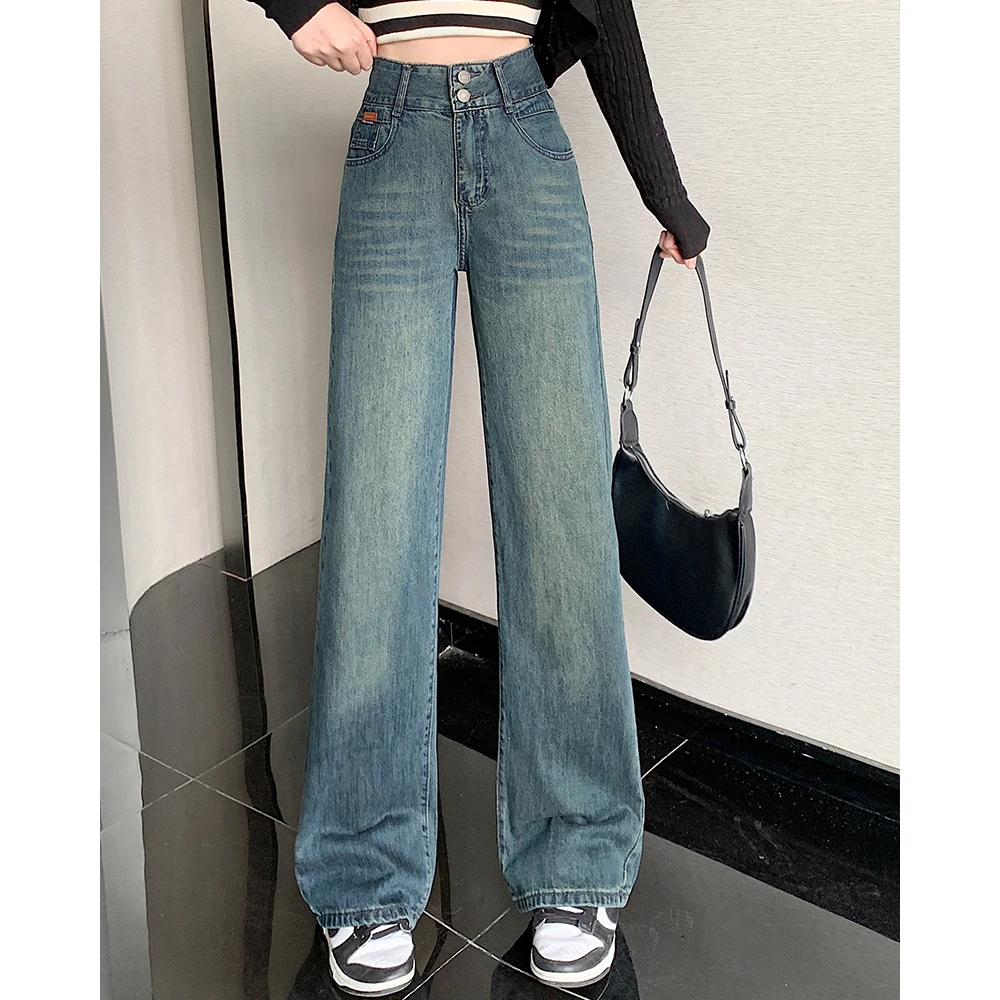 MS66115大码女装2024秋季新款高腰阔腿裤梨形腿粗显瘦直筒牛仔裤