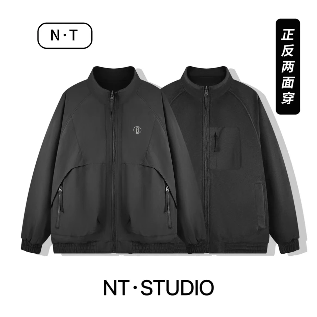 2024秋冬新款加绒双面两穿外套简约休闲保暖男棉衣百搭