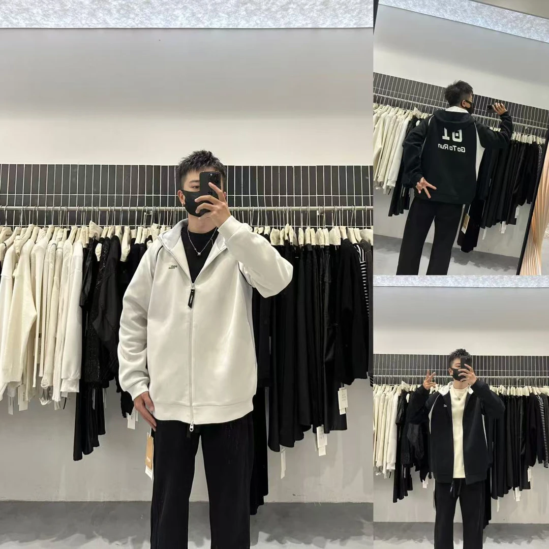 2024秋冬新款简约纯色字母百搭休闲男外套连帽时尚夹克