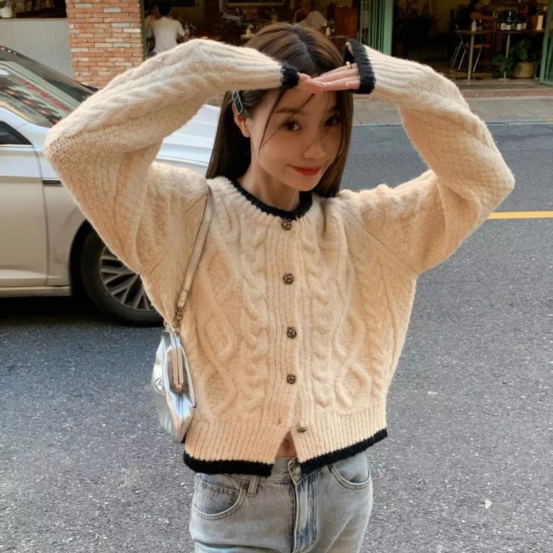复古麻花毛衣女秋冬装温柔高级感软糯针织开衫韩系穿搭外套上衣新