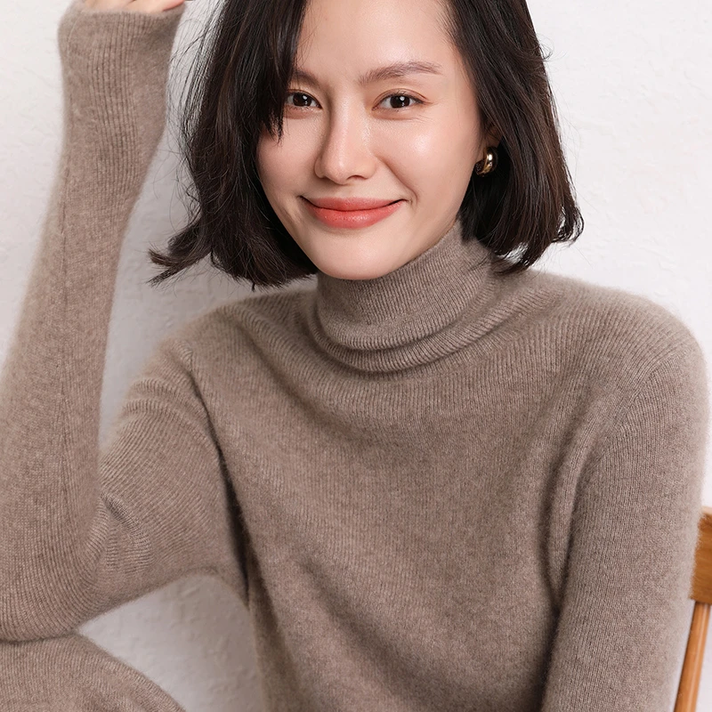 【100羊毛 福利  】衣橱经典高领羊毛衫女抽条毛衣女