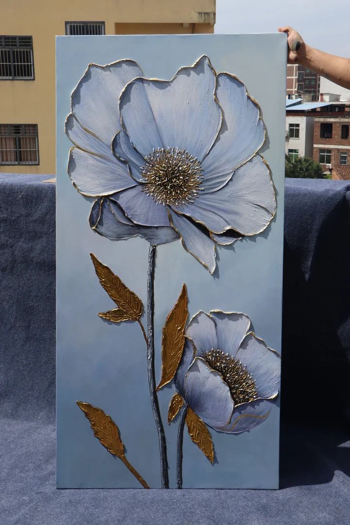 新中式花开富贵玄关装饰画现代轻奢抽象高级感走廊过道竖版挂画