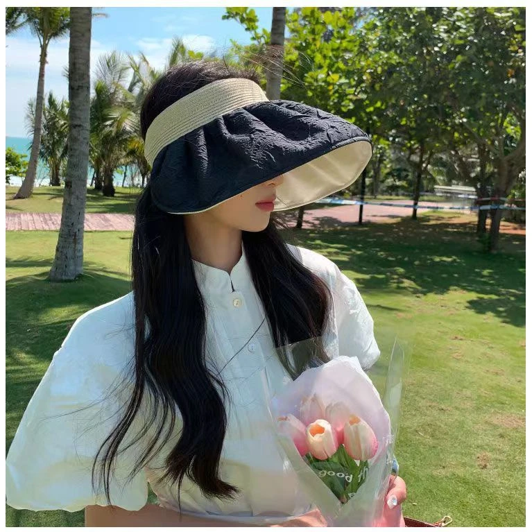 日系双面戴防晒帽子女夏防紫外线遮阳帽骑车空顶遮脸太阳帽贝壳帽