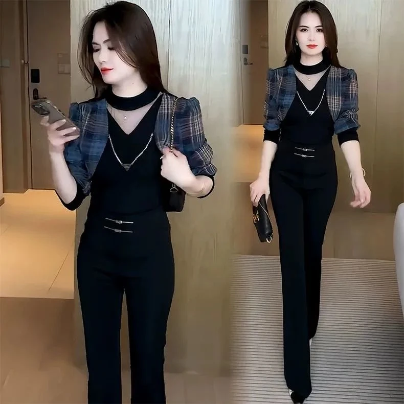 拼接时尚长袖T恤女士春秋新款短款上衣设计感洋气显瘦体恤打底衫