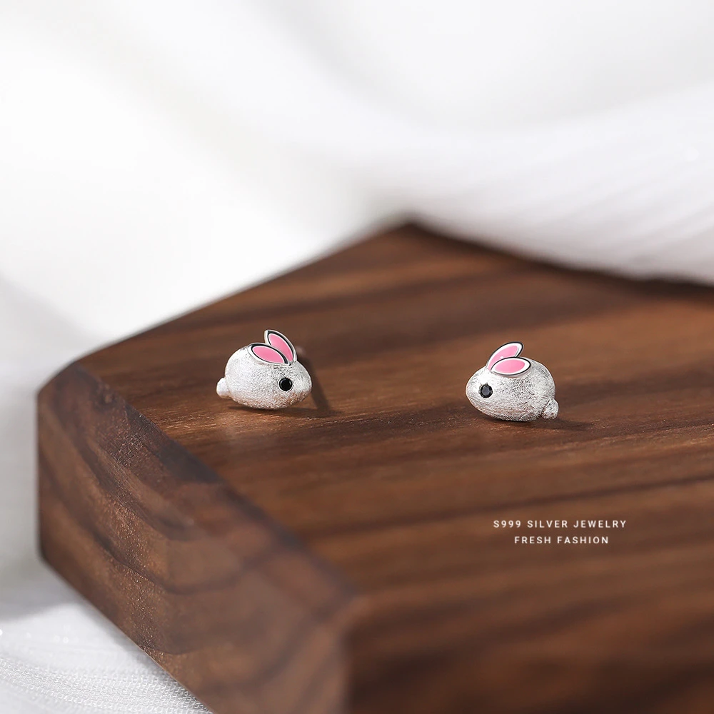 浮游映羽 足银耳饰 兔子耳钉纯银养耳洞迷你气质百搭简约轻奢耳环