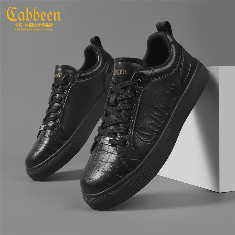 卡宾黑色鞋子爆款男鞋百搭休闲鞋春秋款2025新款皮鞋软底板鞋男潮