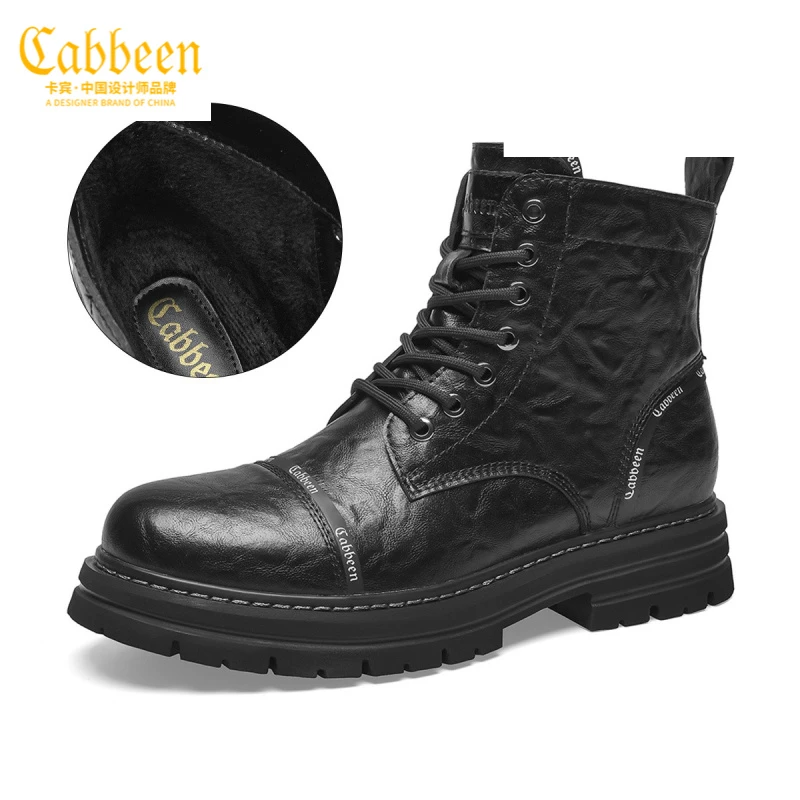 Cabbeen/卡宾马丁靴新款2022爆款高帮冬季潮流厚底保暖时尚男鞋
