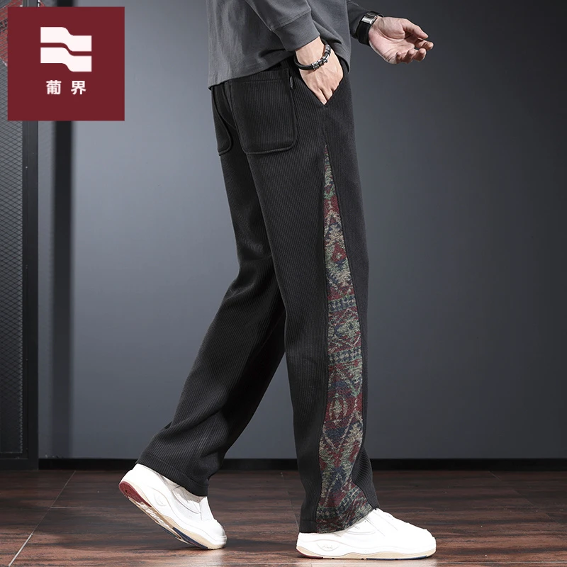 潮牌休闲裤男宽松直筒阔腿卫裤2025年秋冬季迷彩拼色痞帅炸街裤子