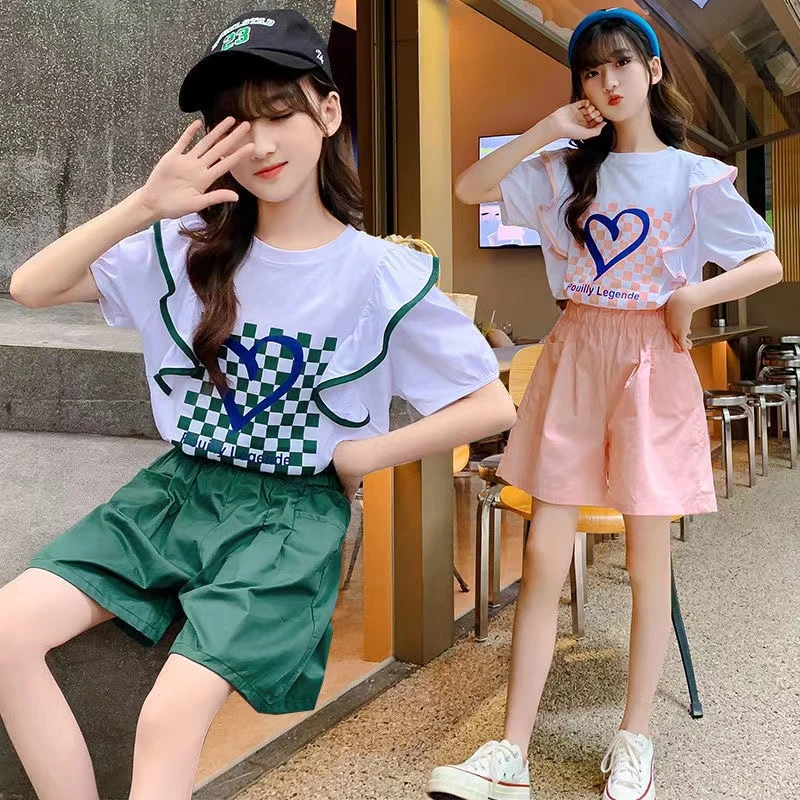 女童洋气套装2025夏装新款中大童网红韩版儿童薄款夏季短袖两件套