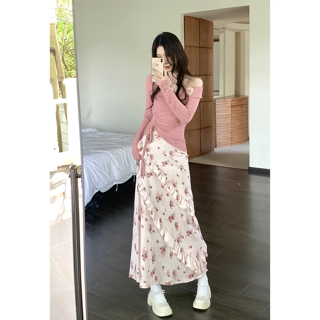 DREAM SEVEN77 粉色碎花吊带连衣裙开衫两件套秋季显瘦QL25936