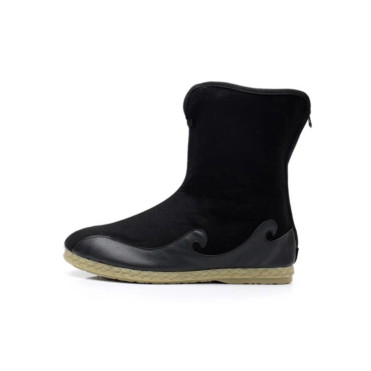 秋冬加绒棉麻中国风保暖复古官靴中式民族男士时尚功夫靴中筒靴潮