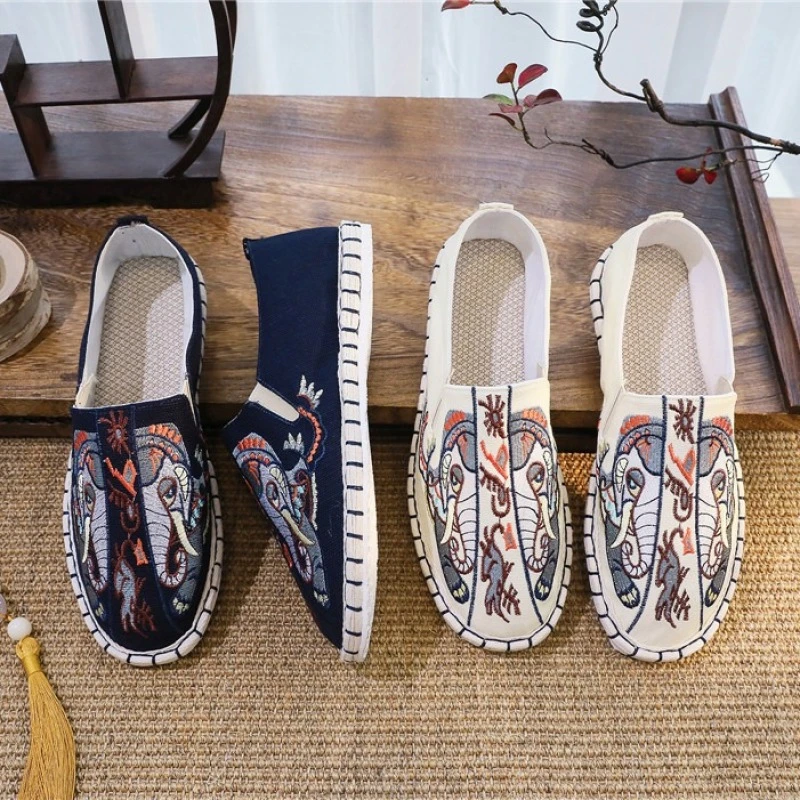 大理丽江新款外穿手工千层底平底民族风刺绣男士爸爸帆布休闲布鞋