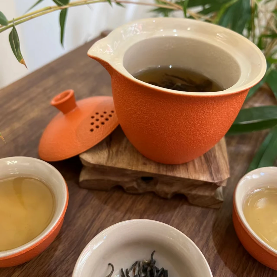 橙色茶杯套组 一壶三杯