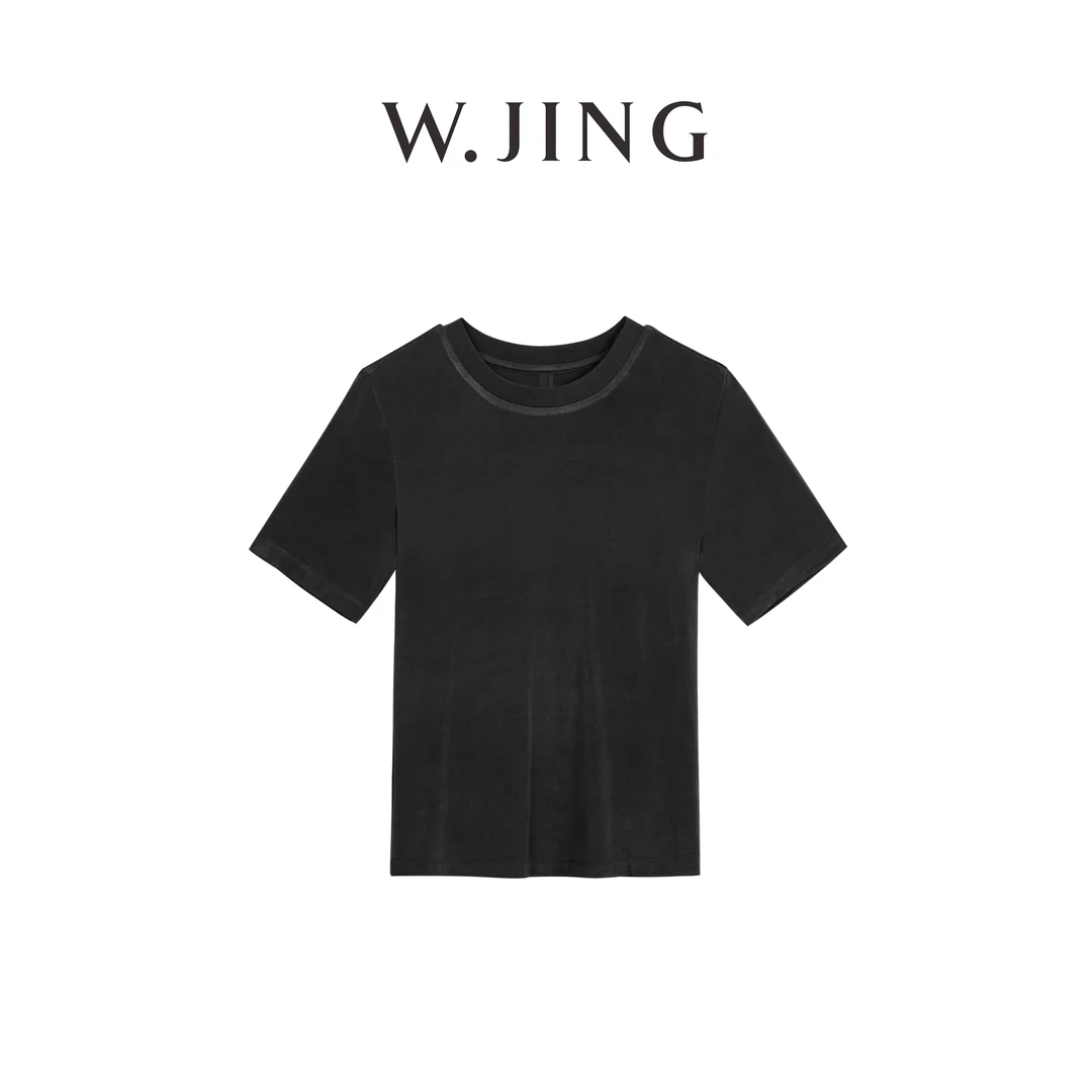 WJING 【MARA醋酸上衣】100醋酸气质极简短袖T恤 Y0810