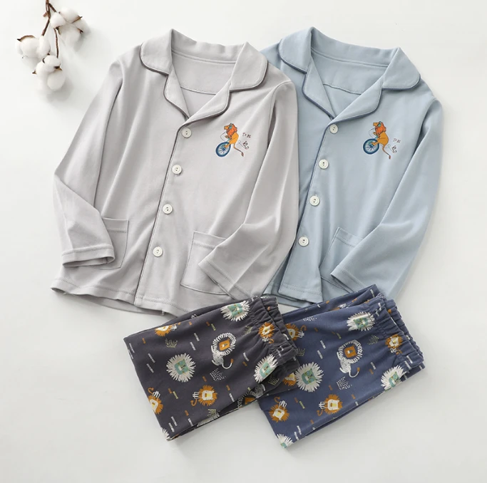 【你好云朵】男童翻领对襟宽松长袖长裤家居服两件套儿童居家套装