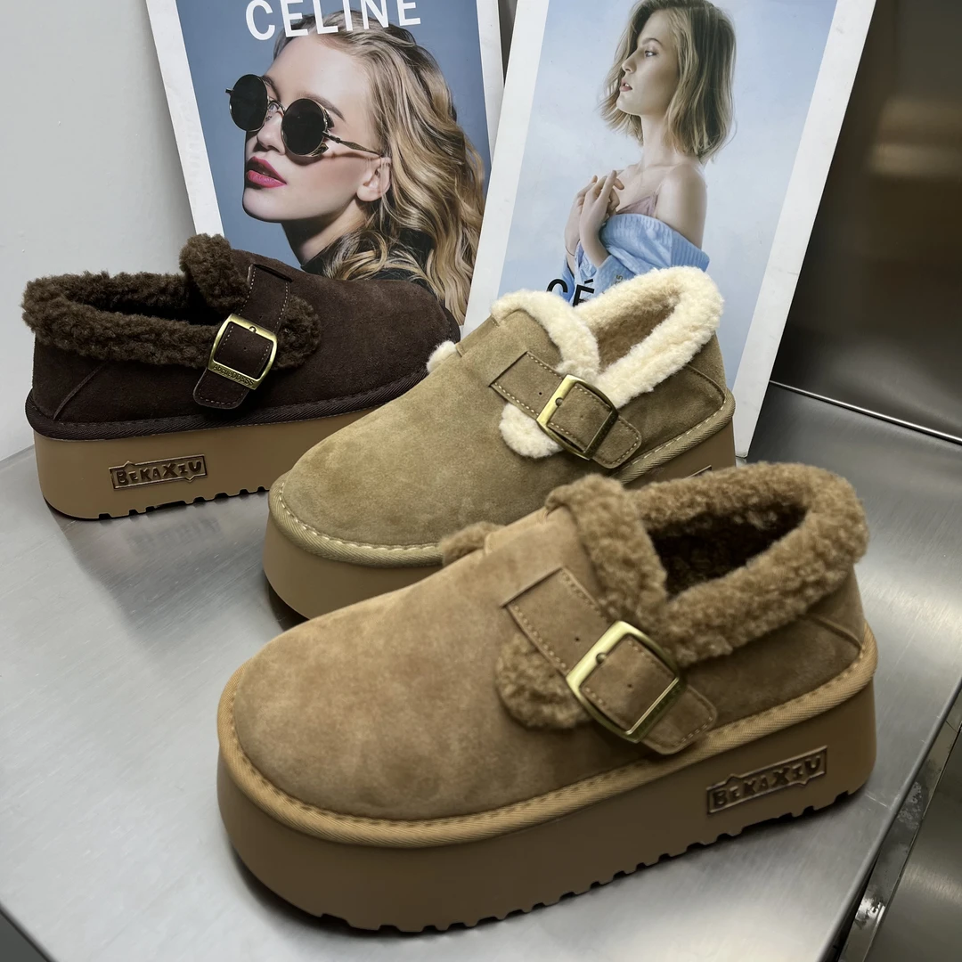 888-2时尚休闲百搭爆款真皮加毛厚底勃肯鞋